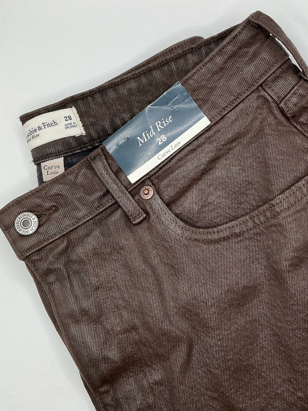 🤎 New 🤎 Brown Abercrombie & Fitch Curve Love Mid Rise Denim Mini Skirt - Picture 10 of 14